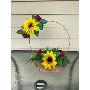 Sunflower & Rose Hoop Centerpiece Wreath | Modern Farmhouse Fall Decor